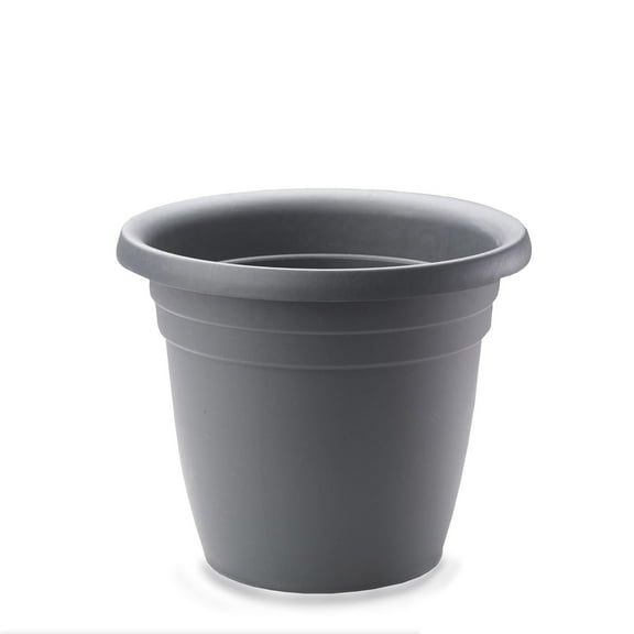 Crescent Garden In/Outdoor Emma Round Plastic Flower Pot Charcoal Colored Planter, 9 Inches