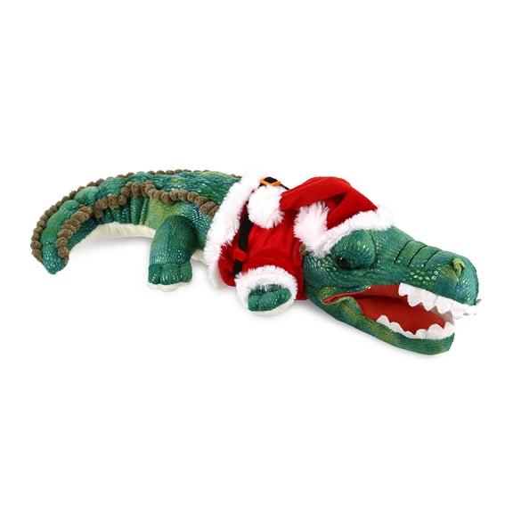 DolliBu Santa Green Alligator Stuffed Animal Plush Toy Super Soft Wild Animal with Santa Claus Outfit, Cute Wildlife Holiday Christmas Gift, 18 Inches