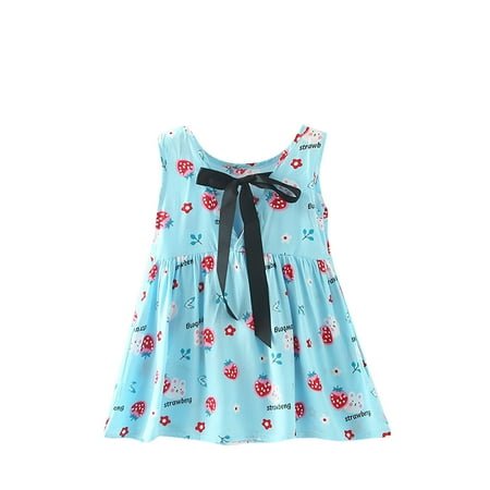 

EHTMSAK Infant Baby Toddler Child Children Kids Floral Dresses for Girl Sundress Summer Sleeveless Dress Blue 1T-6T 120