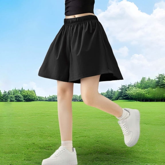CQONEPT Girls' Flow Shorts Quick Dry Summer Outdoor Short Pants Breathable Fabric Outerwear for Kids Black 9 Years