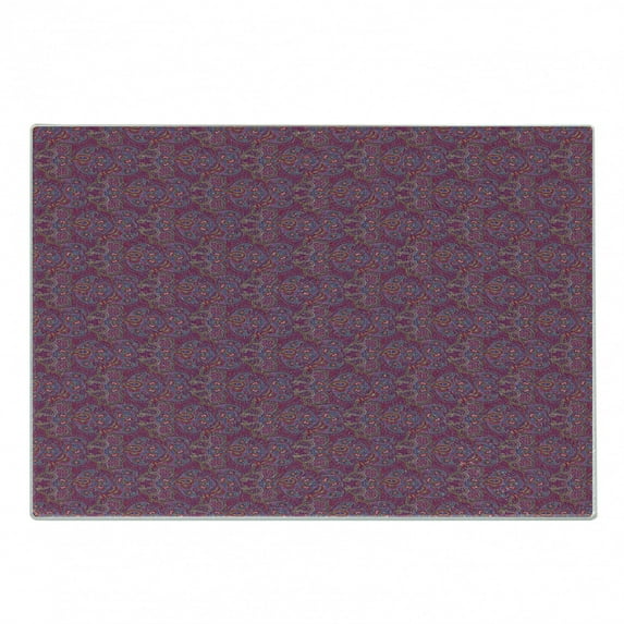 Purple Hippie Cutting Board, Illustration of Colorful Paisley Design Traditional Vibes, Decorative Tempered Glass Cutting and Serving Board, in 3 Sizes, by Ambesonne