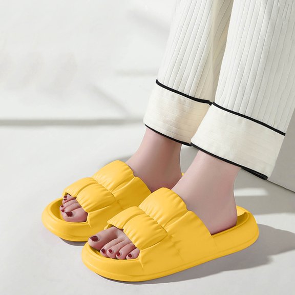 Aayomet Womens House Slippers Ladies Couple Slippers Bathroom Slippers Flat Platform Pleated Home Slippers,Yellow 6.5