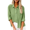 thumbnail image 2 of Soki Chemises Texturées à Boutons pour Femmes Manches Longues Unies Blouses Tendance avec Col et Poches, 2 of 6