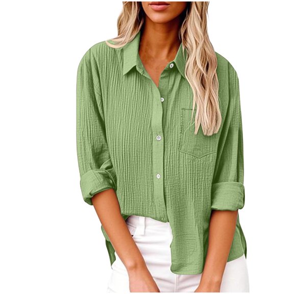 Kmdttou Women's Cardigan Long Sleeve Button Turndown Collar Blouse Shirt Casual Solid Color Button-Up Shirt Sweatshirts Top for Fall Fashion