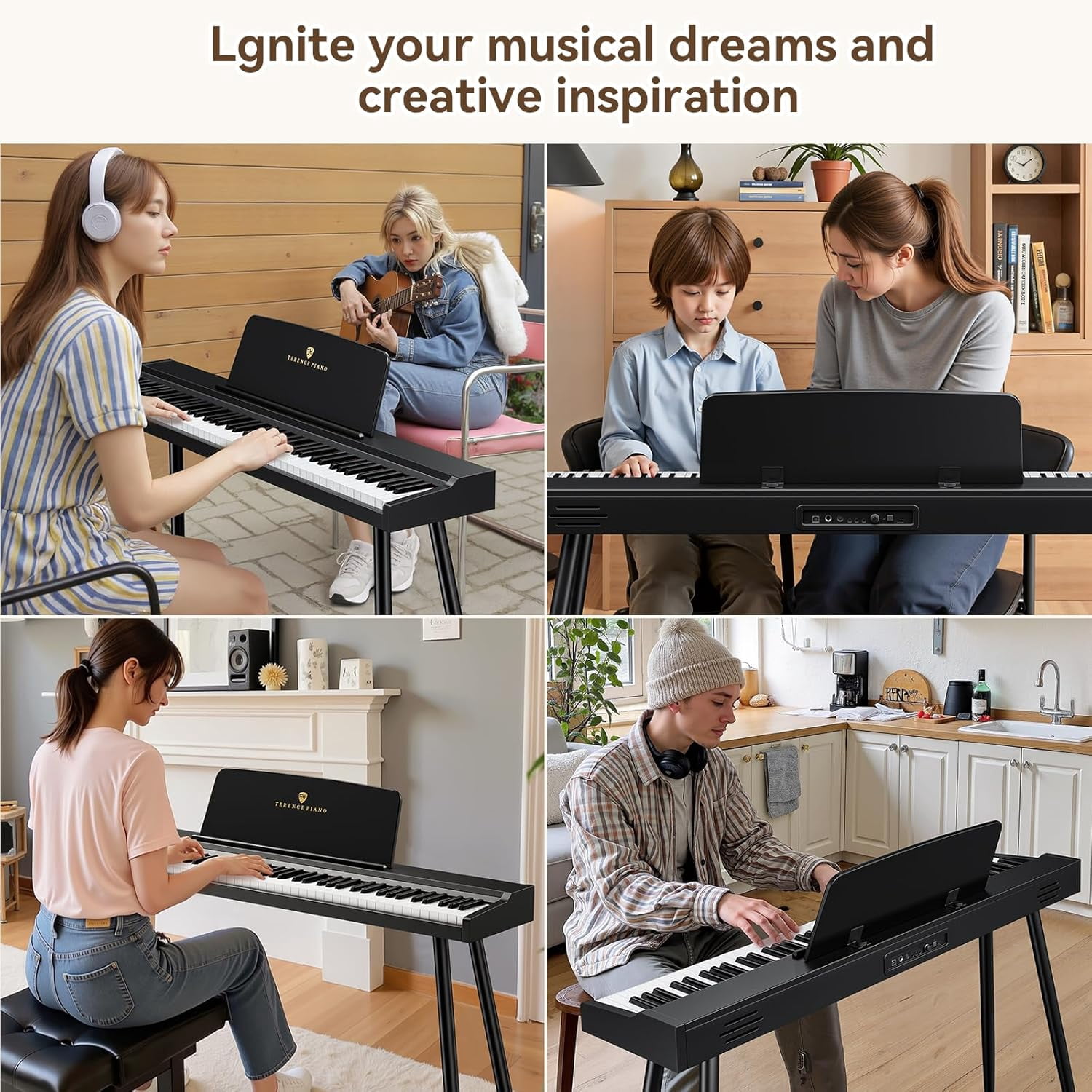 TERENCE Keyboard Piano 88 Key Digital: 88 Key Piano Keyboard Semi-Weighted Full Size Keyboard Digital Premium Sound MIDI Headphone Jack Triple Pedal for Beginners to Professionals