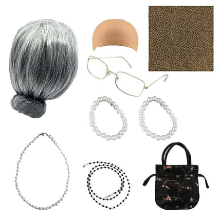 

Topaty Old Lady Costume Set | 100th Day of School Grandma Costume | Fancy Granny Costume Set Novelty Old Lady Costume for Kids Girls 7/9pcs