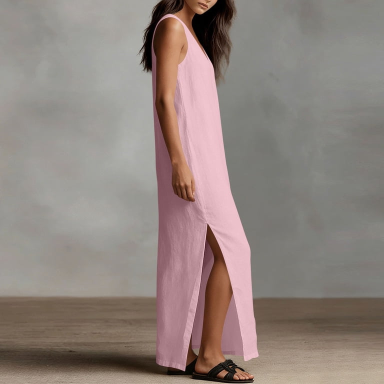 pink midi dress with split Dream Crush Lace-Up Back Side Split Midi Dress Hot Pink
