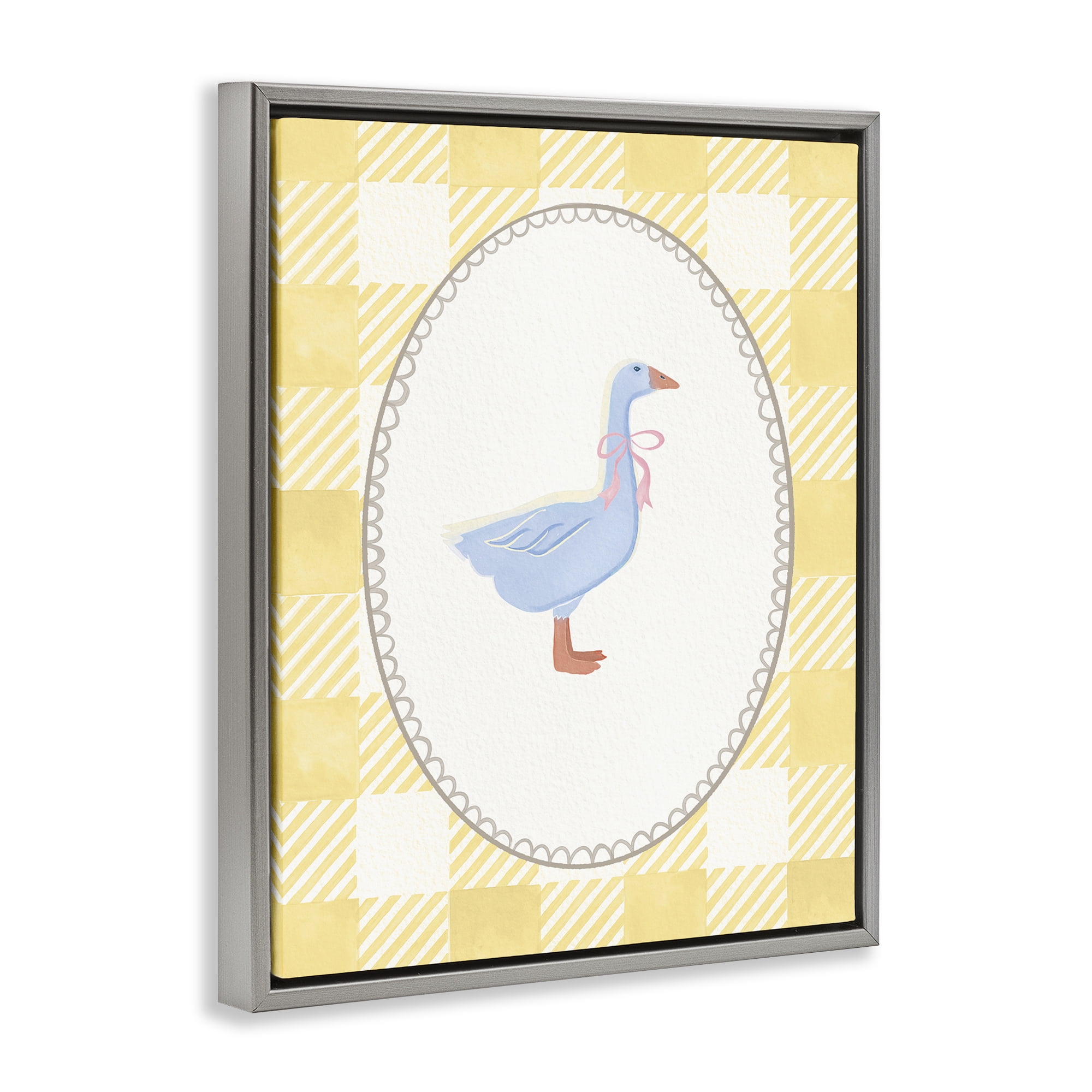 Stupell Industries Little Goose on Yellow Gingham Gray Framed Floater Canvas Wall Art, design by The Paper Curator