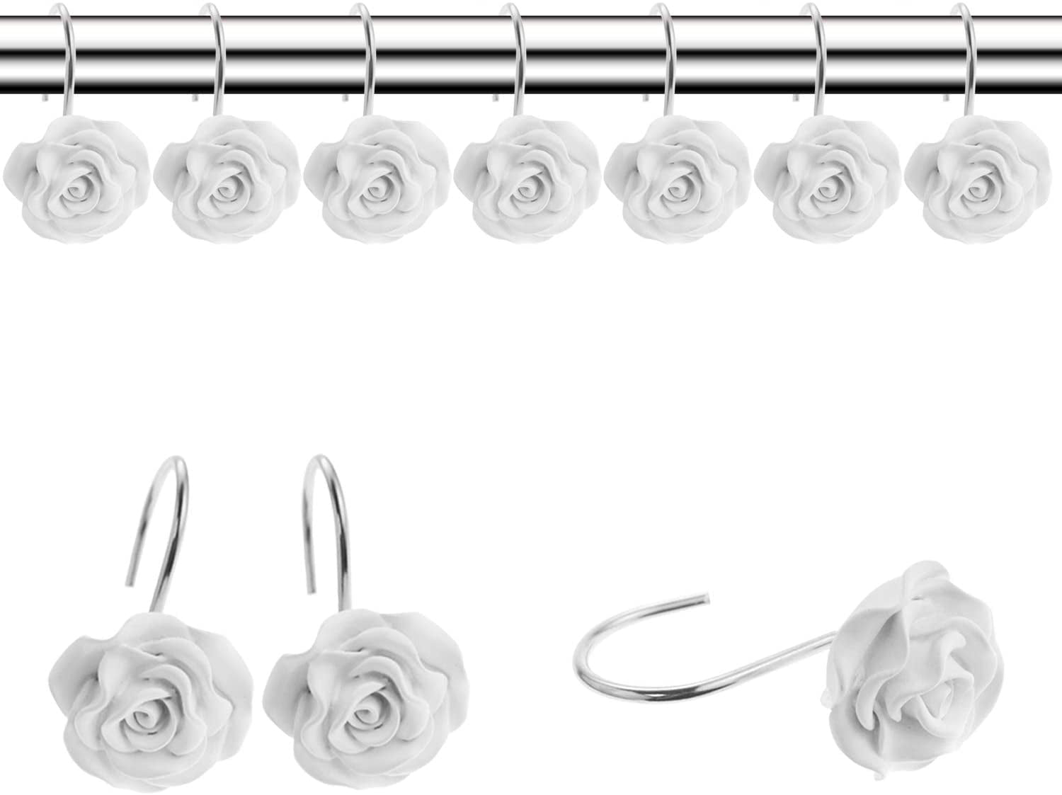 12 PCS Home Fashion Decorative Anti Rust Shower Curtain Hooks Rose Design Shower Curtain Rings