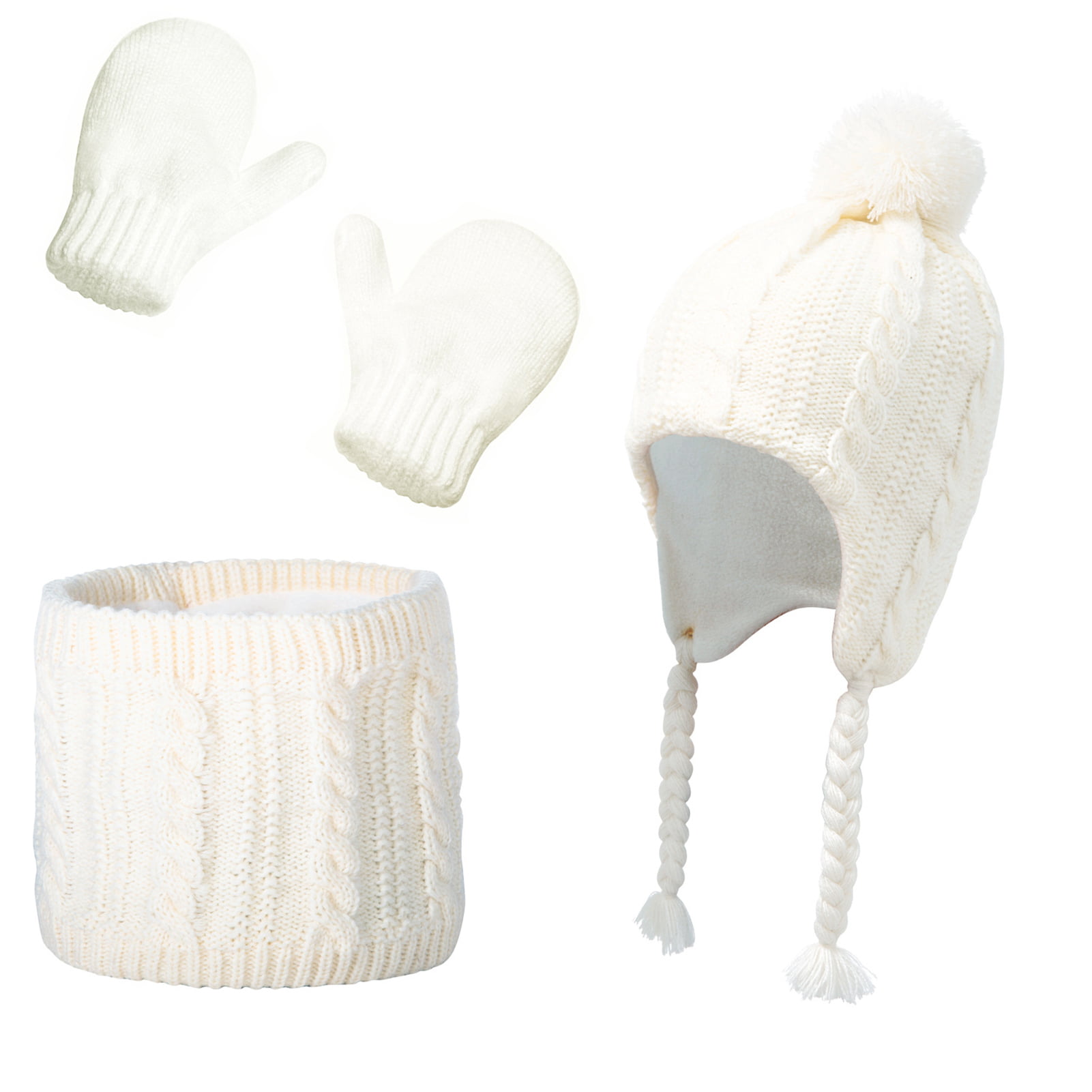 CMTOP 3 in 1 Warm Beanie Hat Scarf Gloves Set for Kids Winter Thicken Fleece Thermal Knit Winter Beanie Hat Snood Thermal Knit Gloves Hat Scarf and Gloves set with thick Fleece for Boys Girls 