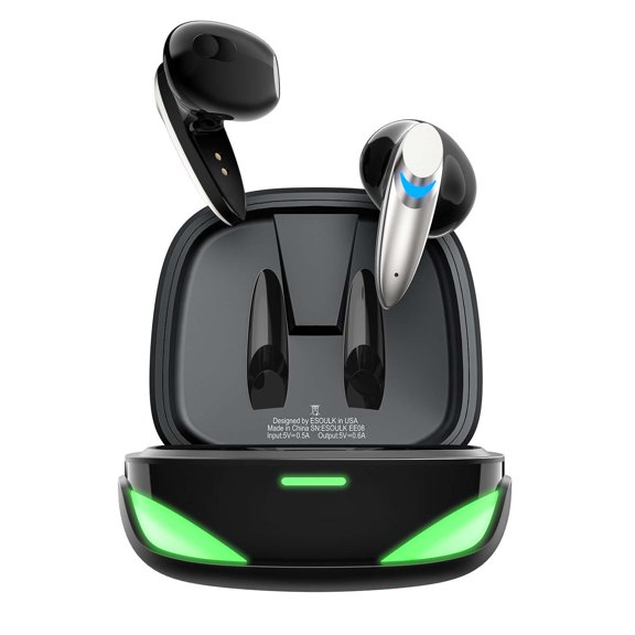 Esoulk Gaming Zero Latency Wireless in Ear Earbuds, Noise Cancelling Bluetooth Headphones with Charging Case with Screen Protector (Tempered Glass) for Boost Celero 5G SC - Black