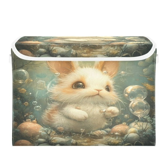 Storage Box With Lid 16.5x12.6x11.8In Foldable Stacked Household Storage Box Cute Bubble Rabbit