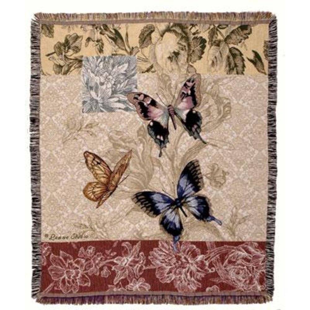 Floral Butterfly Tapestry Afghan Throw Blanket 50" x 60"
