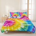 thumbnail image 3 of Full Quilt Set 78''x90'', Colorful Boho Lightweight Bedspread Coverlet Set with 2 Pillow Shams, Pink Yellow Blue Green Tie Dye Abstract Art Breathable All Season Quilt Bedding for Bedroom/Guest Room, 3 of 9