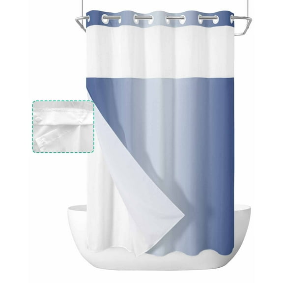 No Hook Shower Curtain with Snap in Liner, Ombre Abstract Gradient Navy Blue Hotel Shower Curtains for Bathroom, Washable Shower Curtain Liner Set with Mesh Top Window, 36"x72"