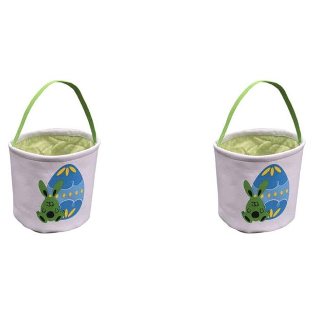Cateissary Bolsa de conejito Cesta de Pascua resistente al desgaste Regalo dulce Cubos de vacaciones Patrones variados Bolsas con asa de cubo de verde huevo 2Conjunto