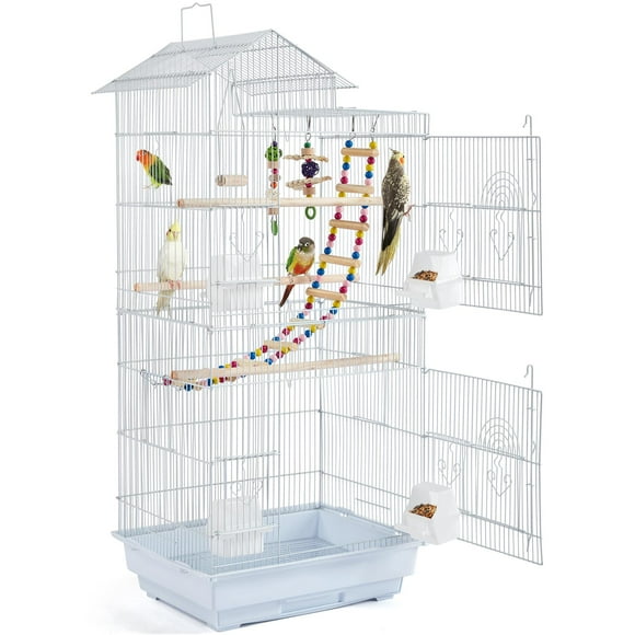 Jaula para pájaros Yaheetech en la azotea, tamaño mediano, 99 cm, color blanco