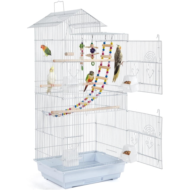 Jaula para pájaros Yaheetech en la azotea, tamaño mediano, 99 cm, color blanco