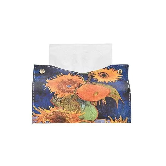 Funda para pañuelos de piel sintética con estampado de girasoles, 19 x 14 cm