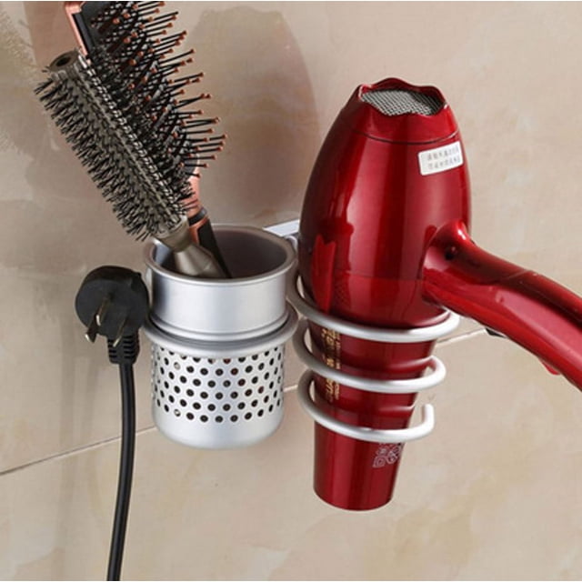 Fiudx Liquidación de ofertas flash Secador de pelo de metal, estante para peine, montaje en pared, soporte plano para baño