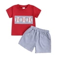 thumbnail image 1 of Splozh Workout Clothes Boys Comfortable Summer Set Cute Cartoon Printed Short Sleeve Shorts Two Piece Set Red,4-5 Years, 1 of 3
