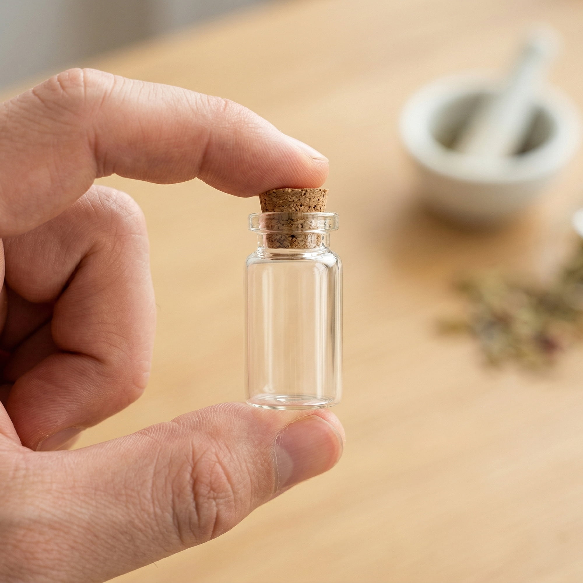 Unique Bargains 5Pcs Assorted Mini Glass Bottles with Cork Stoppers Cork Cap 1"L x1"W x 4"H