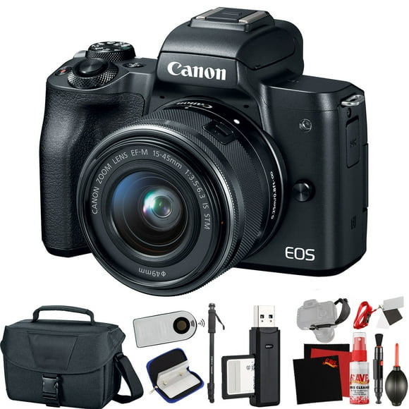 Canon EOS M50 Mirrorless Digital Camera +15-45mm Lens (Black) (Intl Model) +Extr