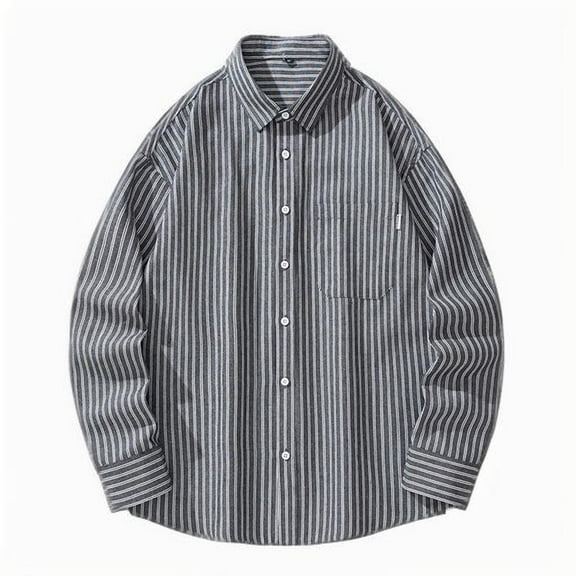 Wyobmus Mens Striped Button Down Shirt Oversized Long Sleeve Lapeled Blouse Casual Drop Shoulder Y2K Shirts M-4X Black