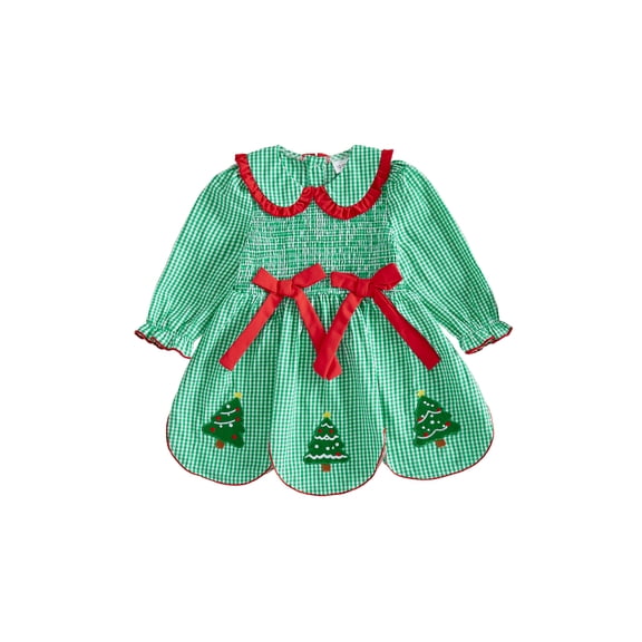 RUINIXCW Toddler Baby Girl Christmas Dress Smocked Doll Collar Long Sleeve Dress