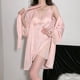thumbnail image 5 of Conjunto de pijama para mujer, bata de seda con camisón sexy, 2 piezas, camisón de encaje con cuello en V, 5 of 6