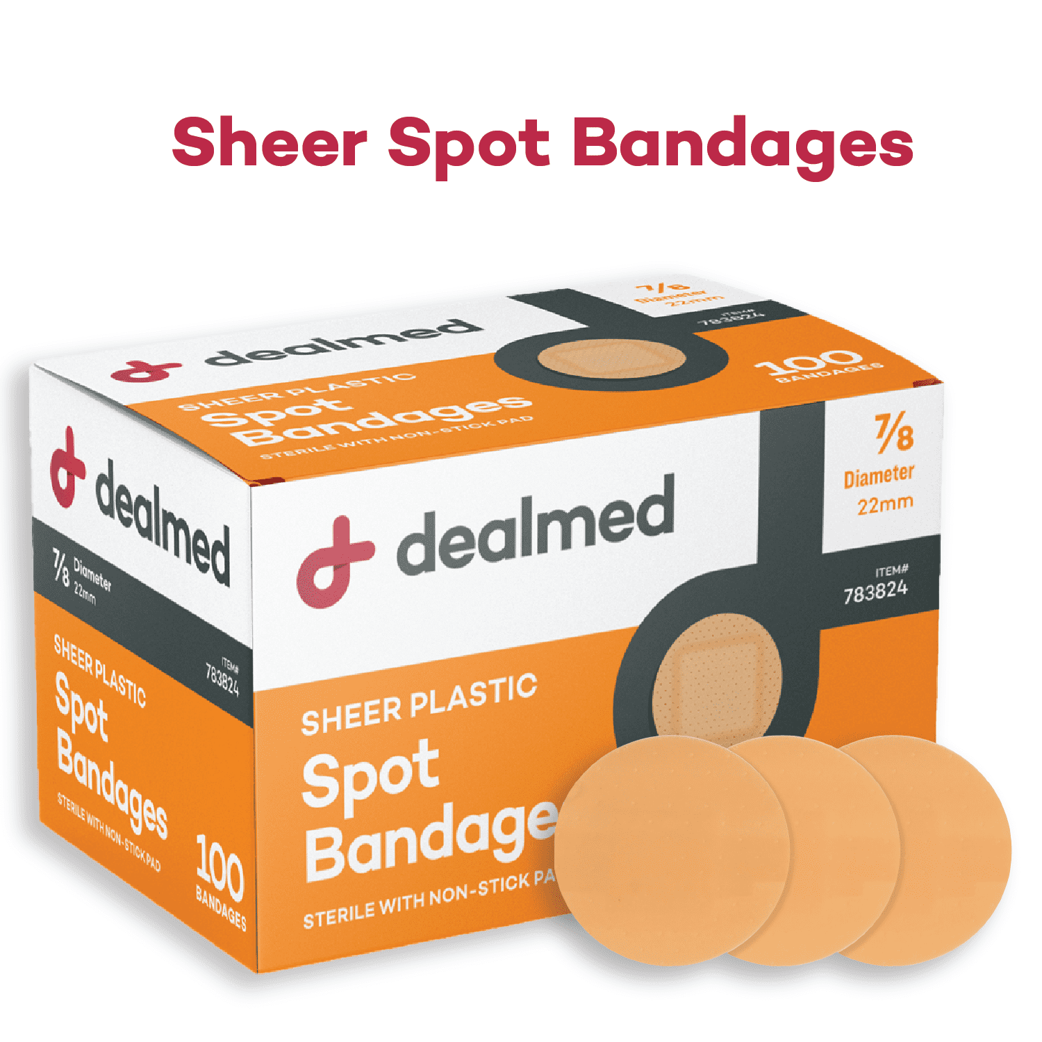 Dealmed Sheer Plastic Spot Adhesive Bandages – 100 Count (24 Pack) Bandages with Non-Stick Pad, Latex Free, Wound Care for First Aid Kit, 7/8" Diameter