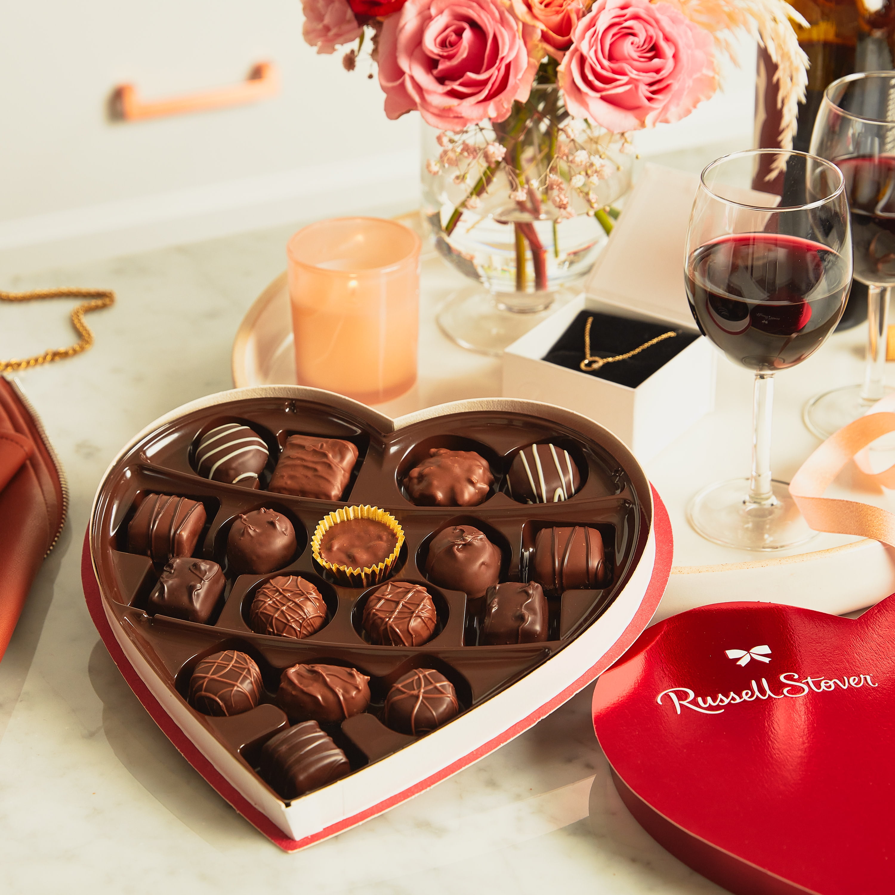 RUSSELL STOVER Valentine's Day Red Foil Heart Assorted Milk & Dark Chocolate  Gift Box, 10 oz. (17 pieces) 