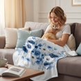 thumbnail image 4 of White Blue Flower Throw Blanket for Couch,Soft Lightweight Flannel Fleece Blanket,Vintage Pastoral Floral Petals Spring Microfiber Plush All Season Decorative Blankets for Sofa Office Travel 40"x50", 4 of 9