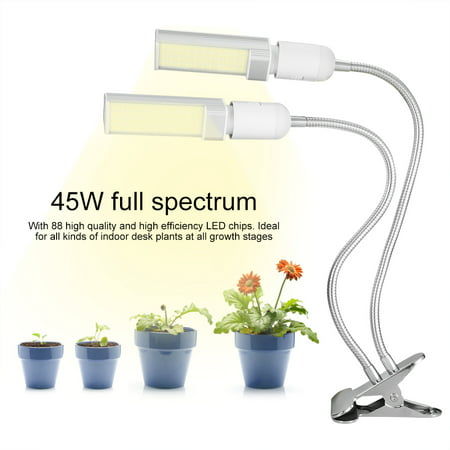 Yosoo 45W LED Grow Light for Indoor Plant, Sunlike Full Spectrum Grow Lamp, Dual Head Gooseneck Plant Light with Clamp, Double Switch, Professional for Seedling Growing Blooming