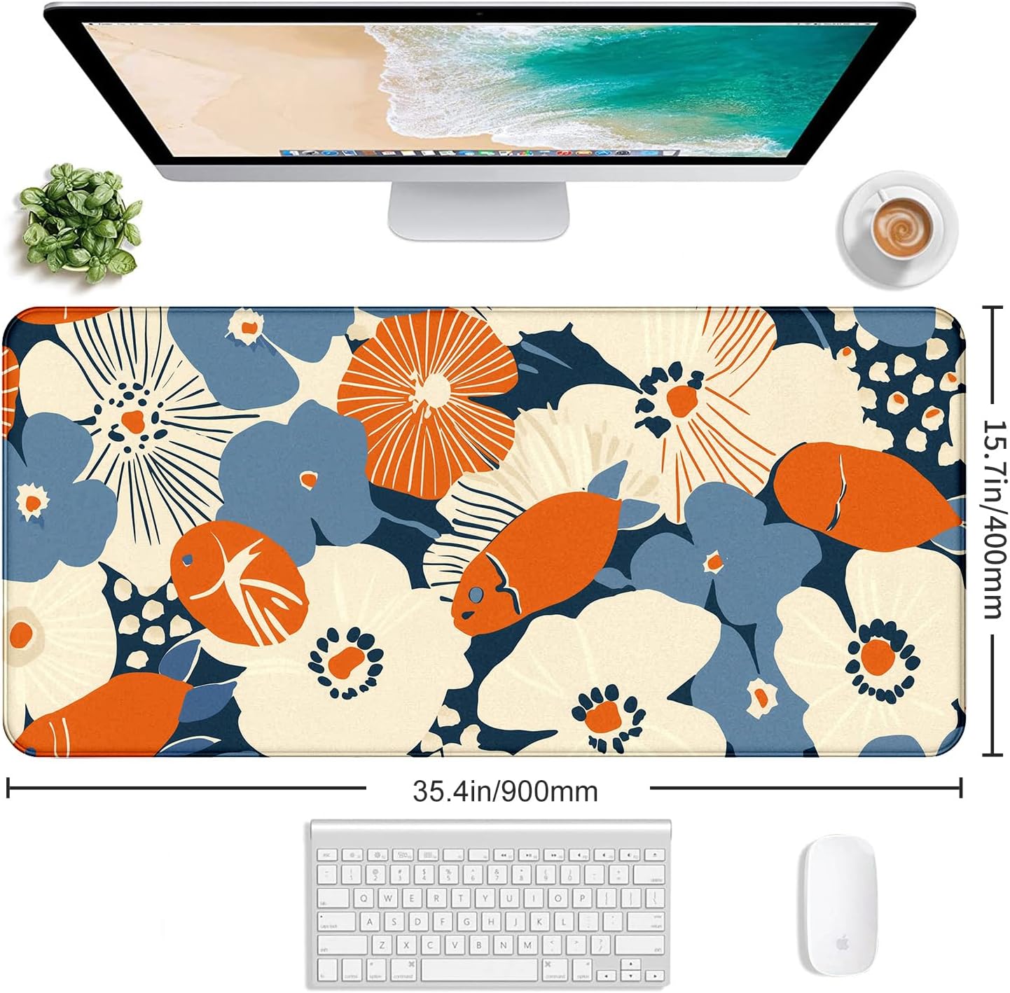 Cute Anime Flower Mouse Pad, Women''s Office Desk Accessory Decoration, Expanded Mouse Pad 35.4 x 15.7 x 0.12 Inch Sewn Edge Non Slip Rubber Base