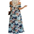 thumbnail image 4 of Femmes Boho Beach Dress Off Shoulder Wrap Dress Manches Courtes Imprimé Floral Ample Coupe Longue Robe Fendue, 4 of 6