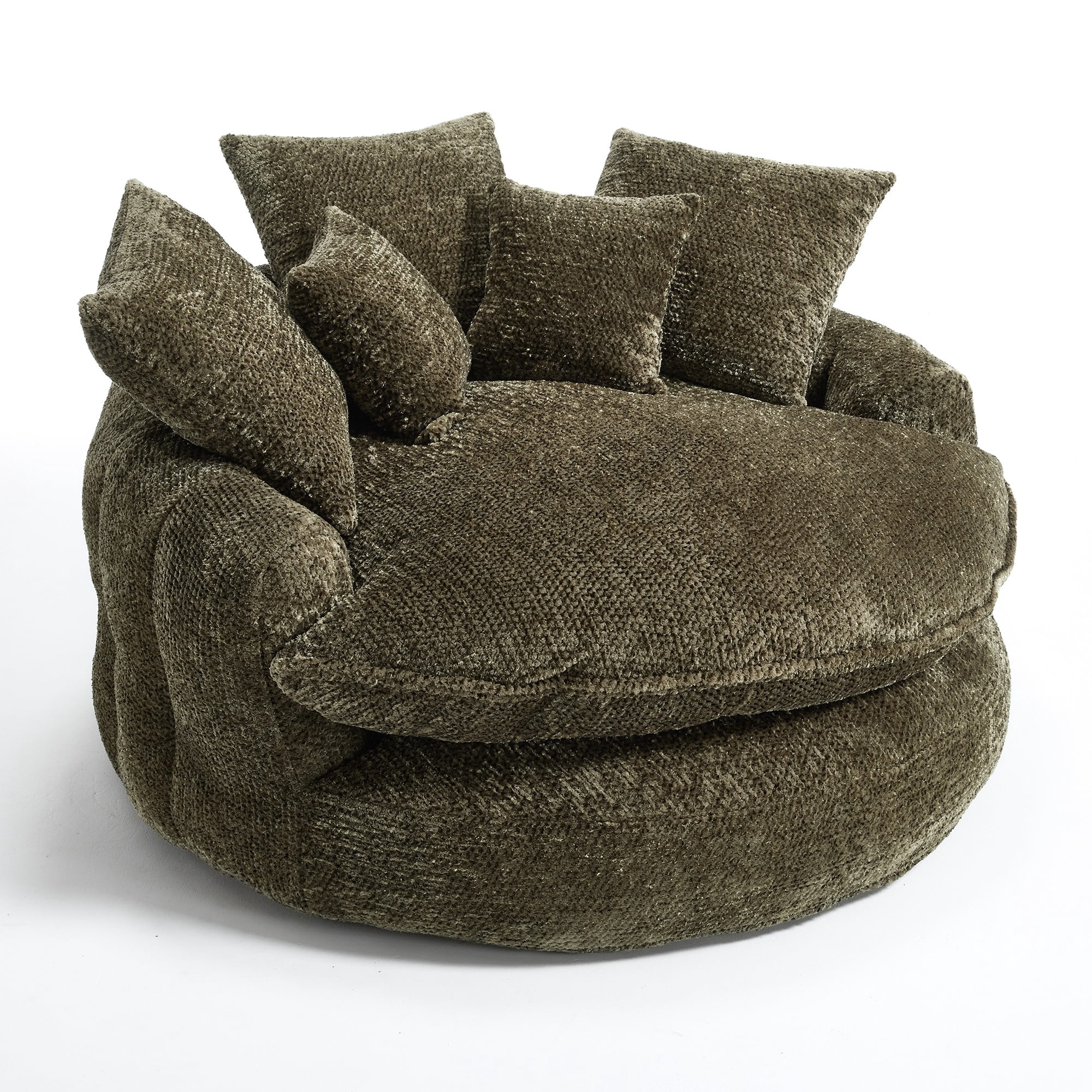 Aukfa 55" Oversized Round Chaise Lounge Chair, Fluffy Deep Seat Cloud Floor Sofa, Modern No Assembly Couch, Olive