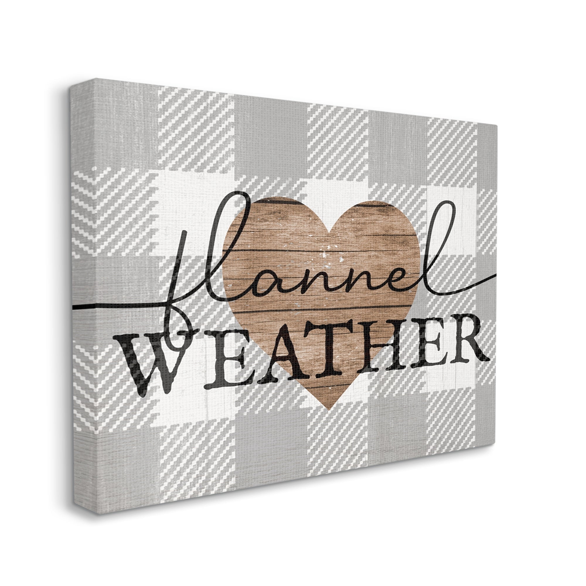 Stupell Industries Flannel Weather Phrase Grain Pattern Heart Checkered Plaid, 20 x 16,Design by Daphne Polselli