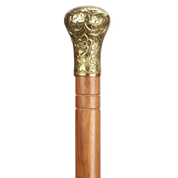 Global Antiques Designer Wooden Walking Cane Stick with Brass Handle Folding Cane Walking Aid for Men Women Seniors