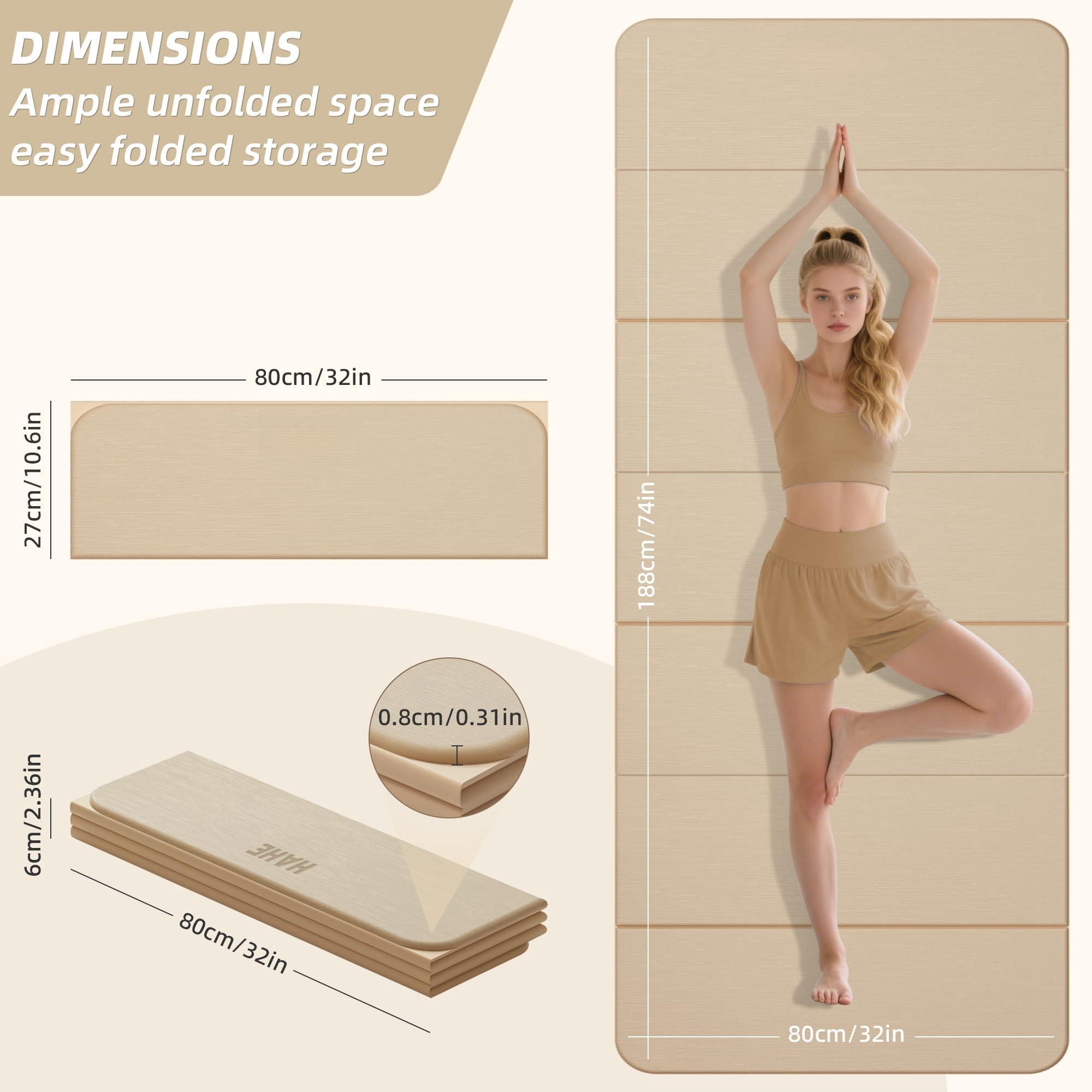 Foldable Yoga Mat 74"lx32"wx1/3"thick Folding Exercise Non-slip Wide Pilates Mats For Home Workout/travel  Portable Thick Yoga/pilates/camping/floor Exercises