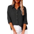 thumbnail image 2 of Button Pocket Shirt Women Long Sleeve Soft Cotton Weave Casual Blouse, 2 of 5