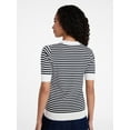 thumbnail image 3 of Time and Tru Women's Stripe Pointelle Rib Sweater with Short Sleeves, Lightweight, Sizes XS-XXXL, 3 of 6