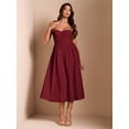 thumbnail image 4 of Burgundy Spaghetti Strap Fit & Flare Midi Dress For Elegant Evening, Party, Or Sophisticated Daywear, 4 of 7