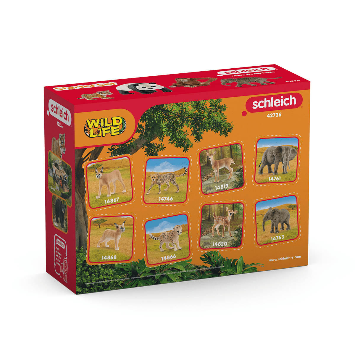 Schleich Wild Life - 4PC Asia Starter Set - Miniature Wildlife Animal Set With Elephant Calf, Giant Panda, Orangutan, & Tiger Cub - Kids 3+