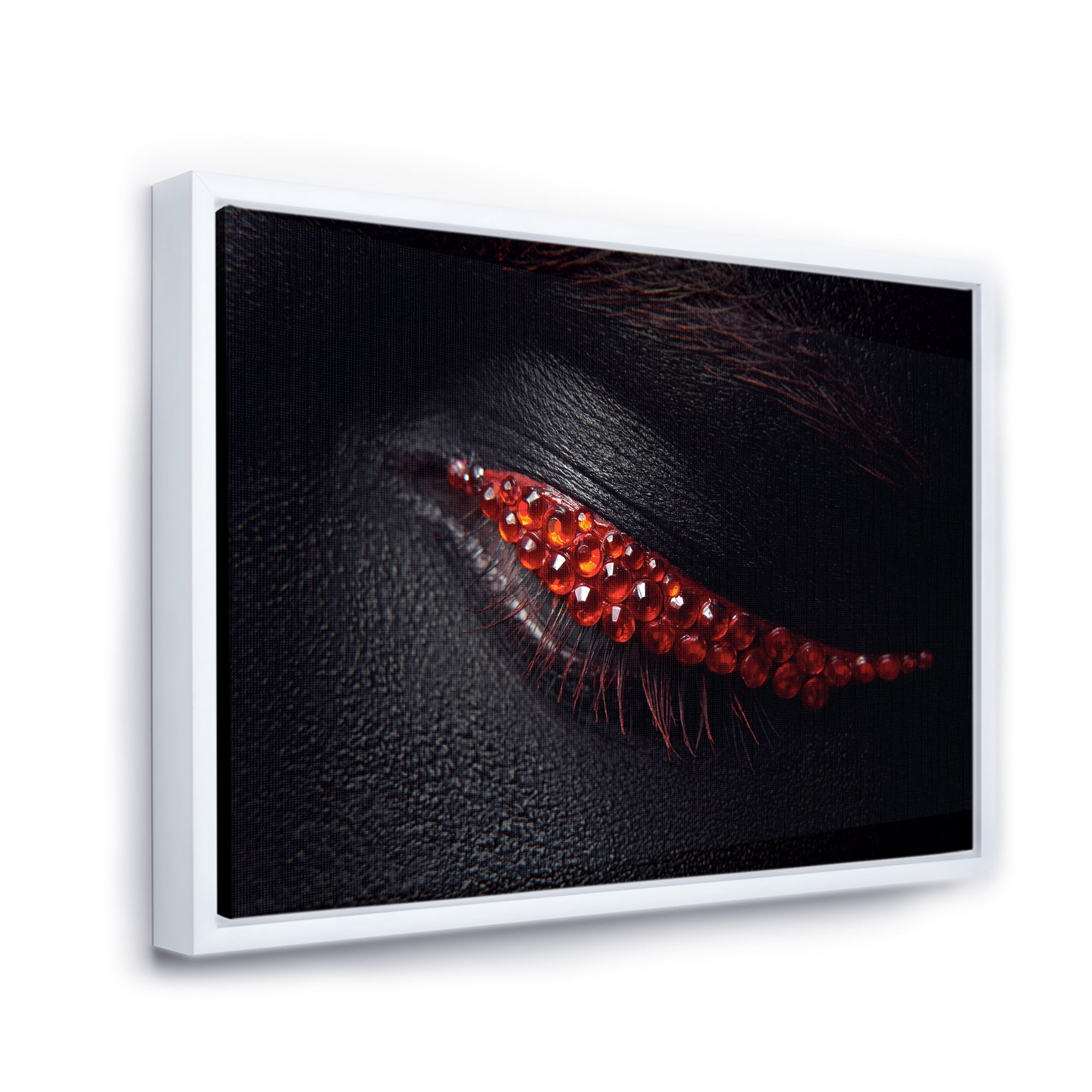 Designart 'Beautiful Black Skin Female Eye With Red Diamonds' Modern Framed Canvas Wall Art Print