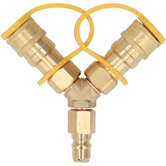 SHIQI-Two Way Gas Splitter, Long Life Span Grill Y Connector 1/2 Inch Brass Rubber Wear Resistance Safe for Pizza Ovens for Patio Fire Pits