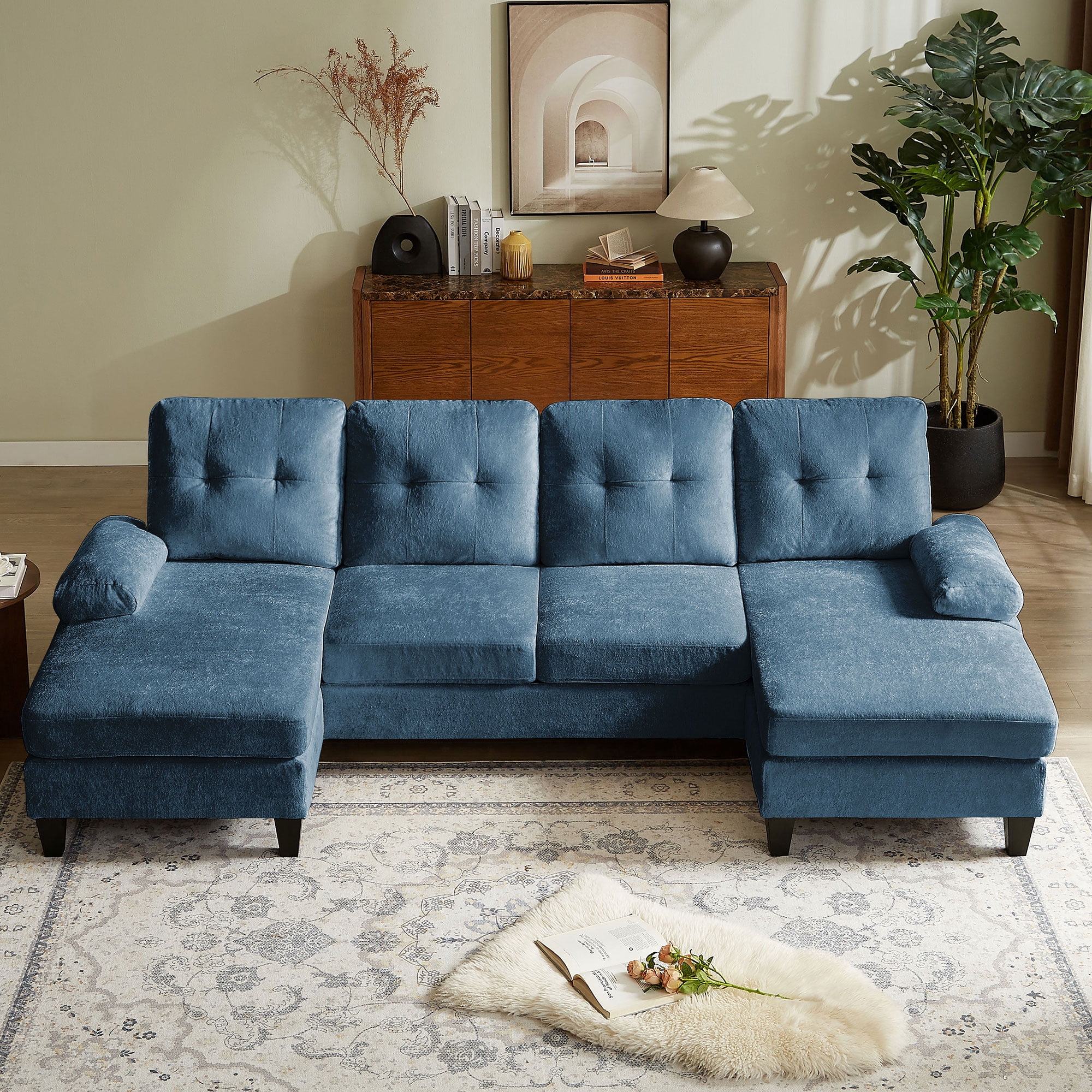Soscana 105" Sectional Sofa U Shaped Couch with Double Chaise, Modern Chenille Sofa Oversized 4 Seater Couch for Living Room, Apartment, Office, Studio