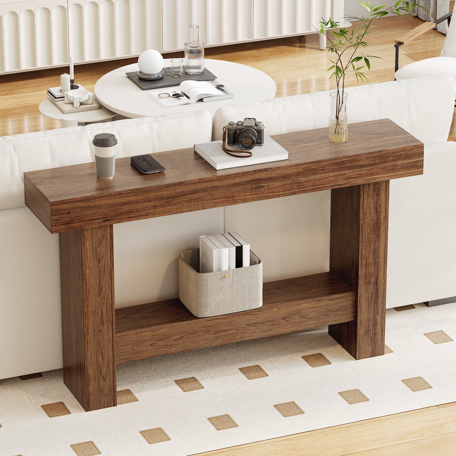 Tarnorci Wooden Console Table,  Behind the Couch, Farmhouse Entryway Table for Hallway, Living Room, Brown