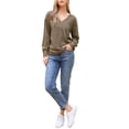 thumbnail image 2 of INSPIRAR CHIC Blusa de Mujer de Manga Larga con Cuello en V Ligera para Primavera y Otoño, Tops Casual S Marrón, 2 of 6