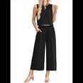 thumbnail image 1 of Conjunto de Dos Piezas de Verano para Mujer: Top Corto Básico Sin Mangas con Cuello Redondo y Pantalones Anchos con Bolsillos Negro L, 1 of 7